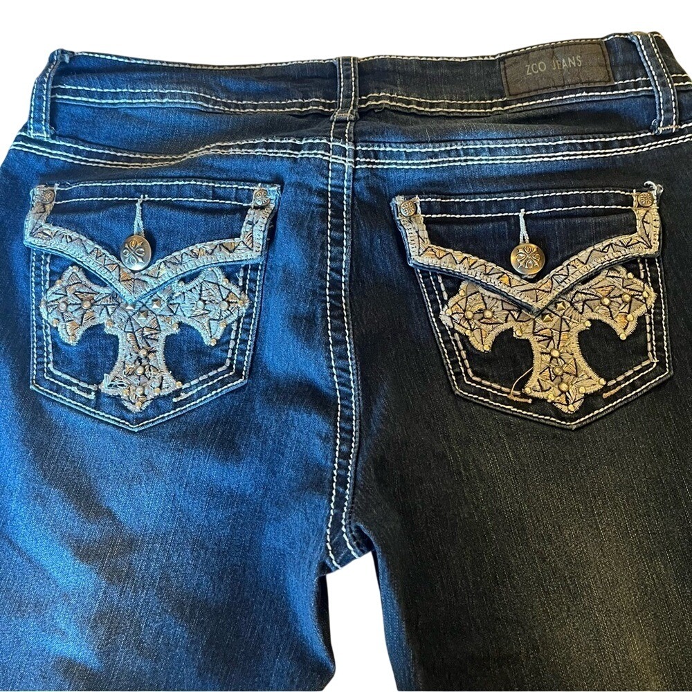 ZCO Jeans Womens 9 Dark Wash Skinny Thick Stitch Embroidered Flap Pocket Denim